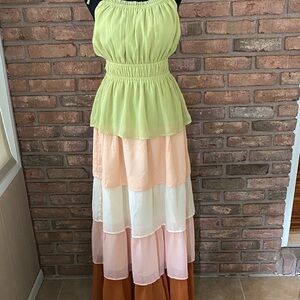 Flying Tomato Multicolored Layered Maxi Dress Small EUC